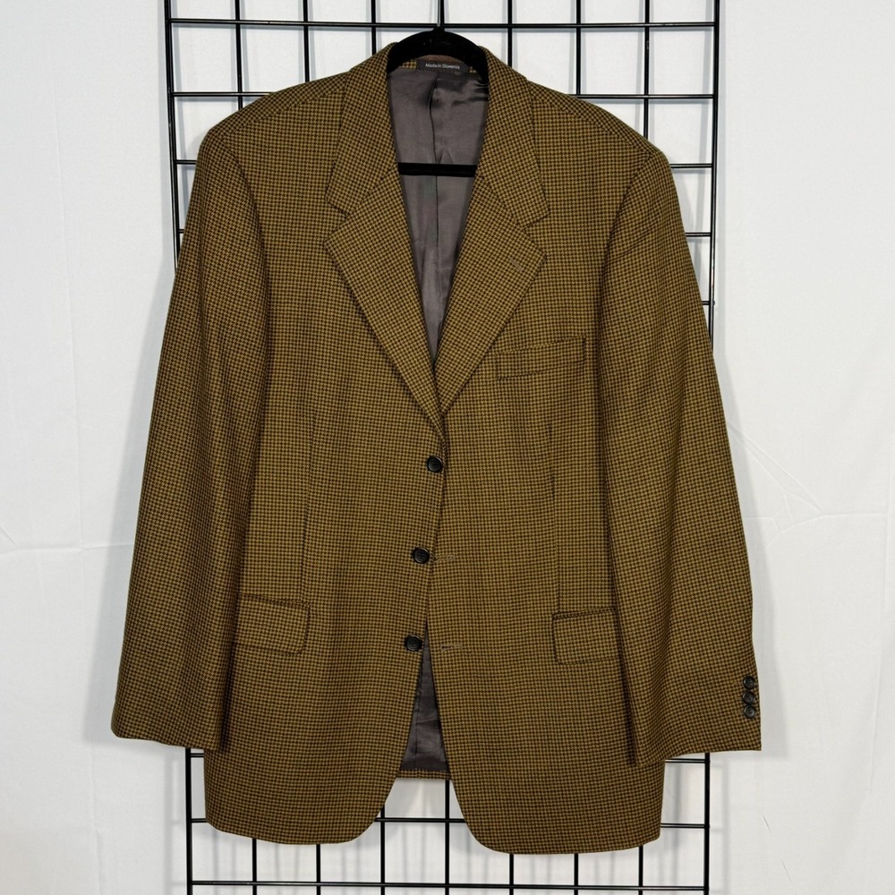 Cavelli Houndtooth Blazer 42 L Brown‎ Wool Vintage Slovenia Designer Mini Check